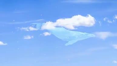 唯美梦幻蓝鲸游动天空云层穿梭视频背景素材视频的预览图
